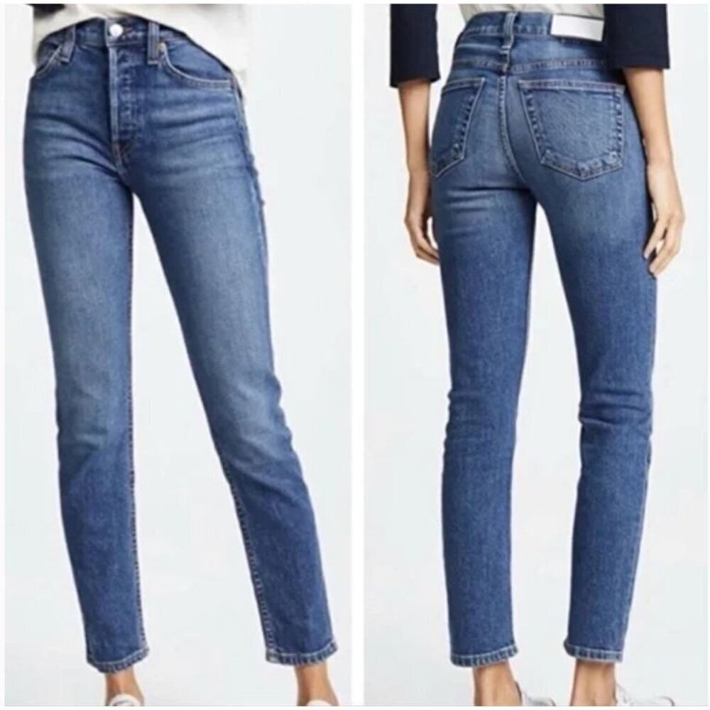 RE/DONE Originals 90s Mid Rise Ankle Cropped Jeans in Worn Vintage Size 28